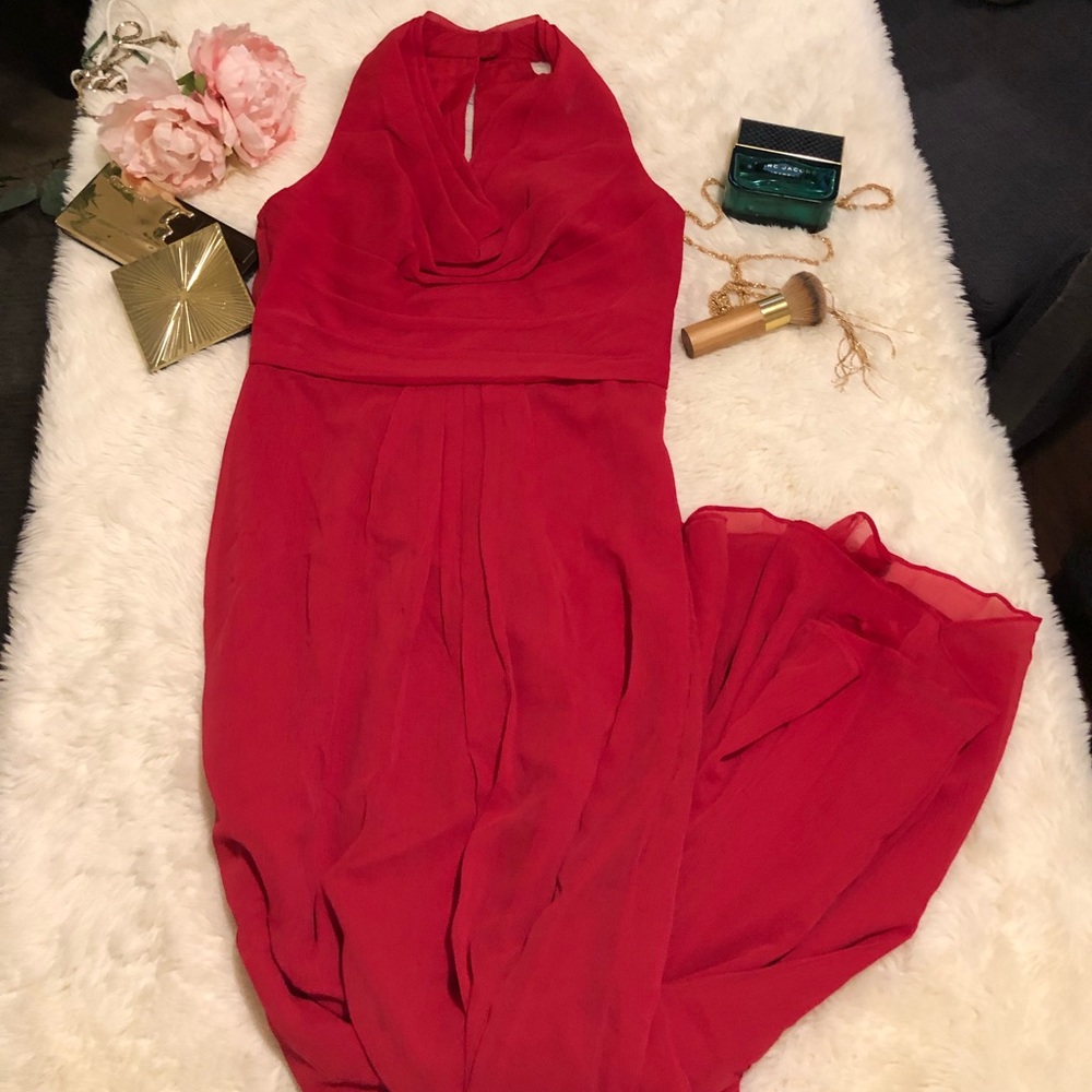 Long Chiffon Dress with Front Cowl Neckline